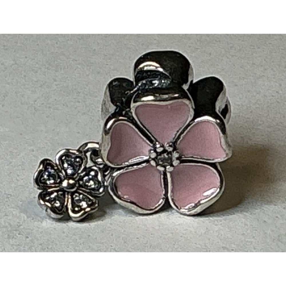 Pandora Pink Flower Dangle Charm S925 ALE Sterling Silver Enamel Floral Bead